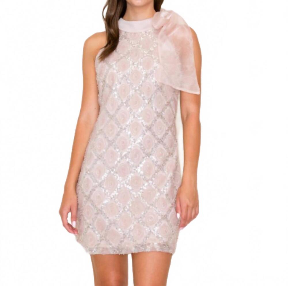 NEW B.RIGHT chic mock neckline mini dress in beige